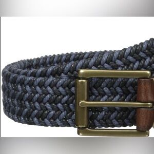 Woven Braided Leather-Trim Men's Belt in Navy and Black